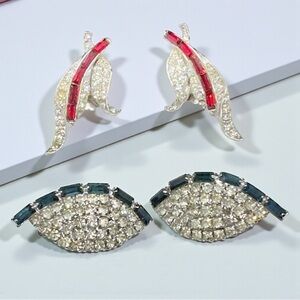 Vintage Designer Rhinestone Clip On Earrings